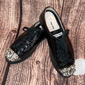 Miu Miu Embellished Black Leather Sneakers